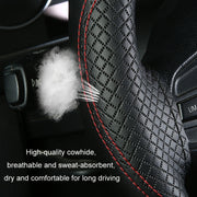 38cm Cowhide Embossed Hand-Stitched Double-Line Steering Wheel Cover(Black White Line)