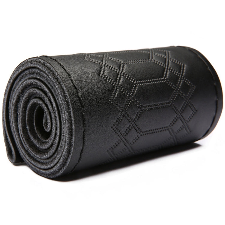 38cm Four-season Embossed Hand-sewn Cowhide Steering Wheel Cover(Black+Black Line) - Steering Wheel Accessories by PMC TechLife | Online Shopping South Africa | PMC TechLife | Buy Now Pay Later Mobicred