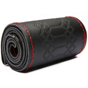38cm Four-season Embossed Hand-sewn Cowhide Steering Wheel Cover(Black+Red Line)