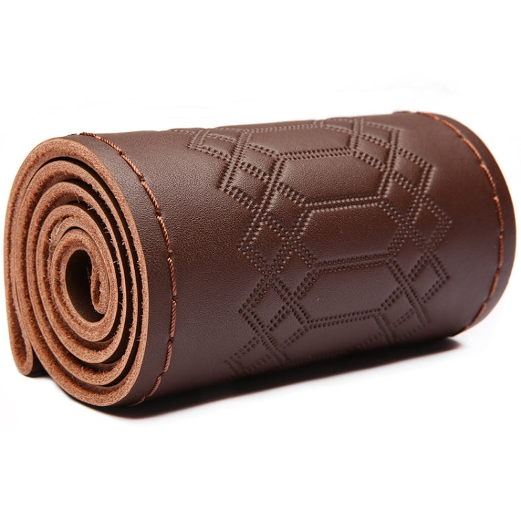 38cm Four-season Embossed Hand-sewn Cowhide Steering Wheel Cover(Coffee) - Steering Wheel Accessories by PMC TechLife | Online Shopping South Africa | PMC TechLife | Buy Now Pay Later Mobicred