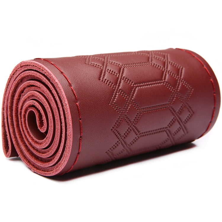 38cm Four-season Embossed Hand-sewn Cowhide Steering Wheel Cover(Wine Red) - Steering Wheel Accessories by PMC TechLife | Online Shopping South Africa | PMC TechLife | Buy Now Pay Later Mobicred