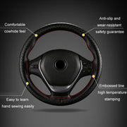 38cm Four-season Embossed Hand-sewn Cowhide Steering Wheel Cover(Wine Red)