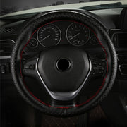 38cm Four-season Embossed Hand-sewn Cowhide Steering Wheel Cover(Wine Red)