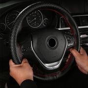 38cm Four-season Embossed Hand-sewn Cowhide Steering Wheel Cover(Brown)