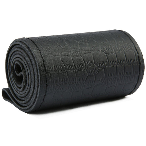 38cm Four-season Embossed Cowhide Hand-sewn Steering Wheel Cover(Black+Black Line)