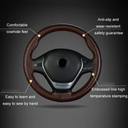 38cm Four-season Embossed Cowhide Hand-sewn Steering Wheel Cover(Brown)