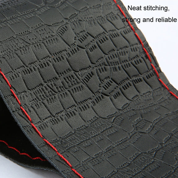 38cm Four-season Embossed Cowhide Hand-sewn Steering Wheel Cover(Black+Black Line)