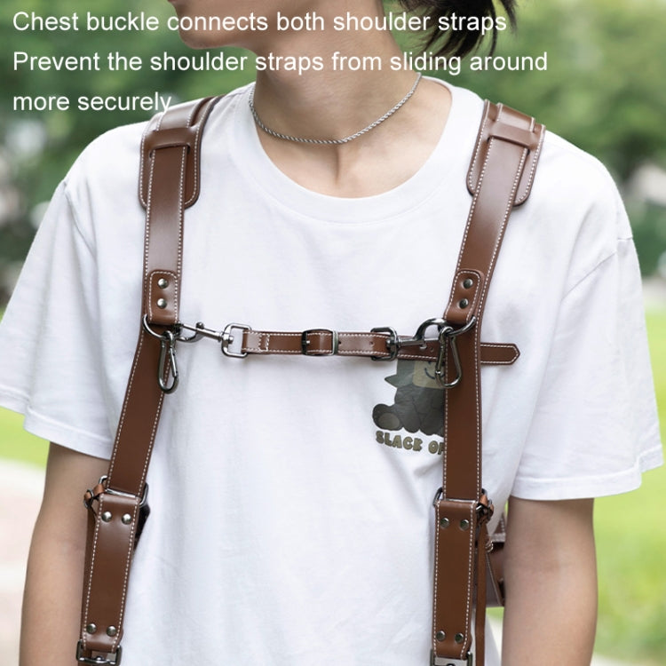 Cwatcun H90 Dual Camera Leather Strap Adjustable Multi-functional Convenient Camera Shoulder Strap, Color: 2.0 Brown
