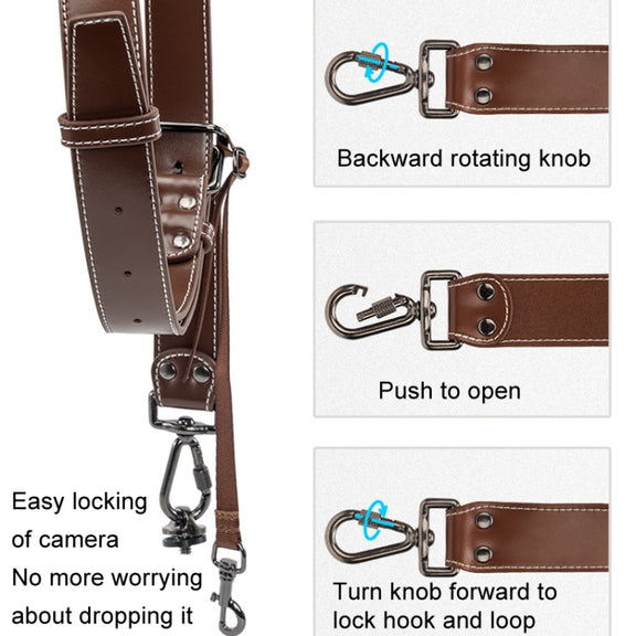 Cwatcun H90 Dual Camera Leather Strap Adjustable Multi-functional Convenient Camera Shoulder Strap, Color: 2.0 Brown