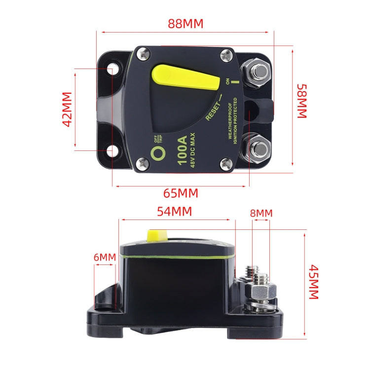 RV Yacht Manual Reset Ignition Protection Fuse Switch With Terminal Accessories, Current: 50A