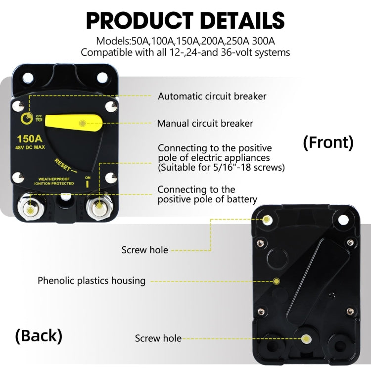 RV Yacht Manual Reset Ignition Protection Fuse Switch With Terminal Accessories, Current: 200A