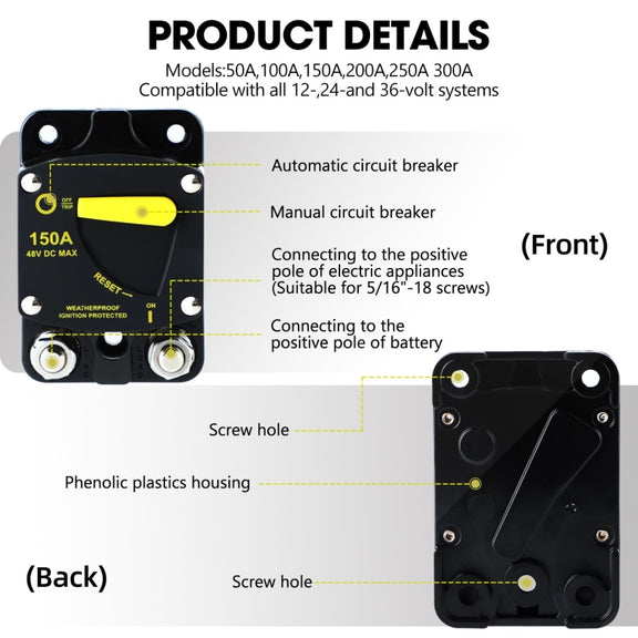 RV Yacht Manual Reset Ignition Protection Fuse Switch With Terminal Accessories, Current: 50A