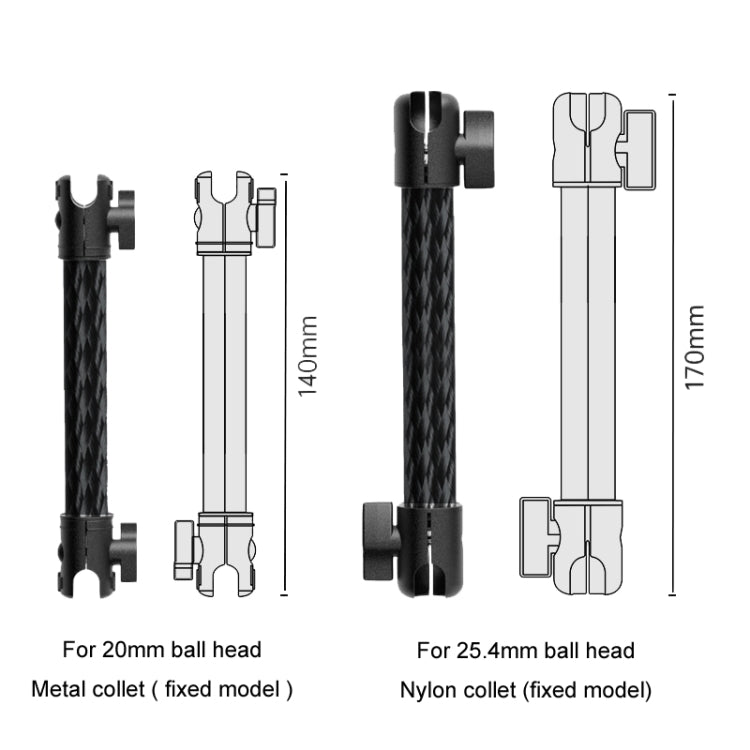 Car Phone Mount Extension Arm Double Jointed Swivel Adjustment Carbon Fiber Bracket Connecting Rod, Model: 140mm For 20mm Ball Head