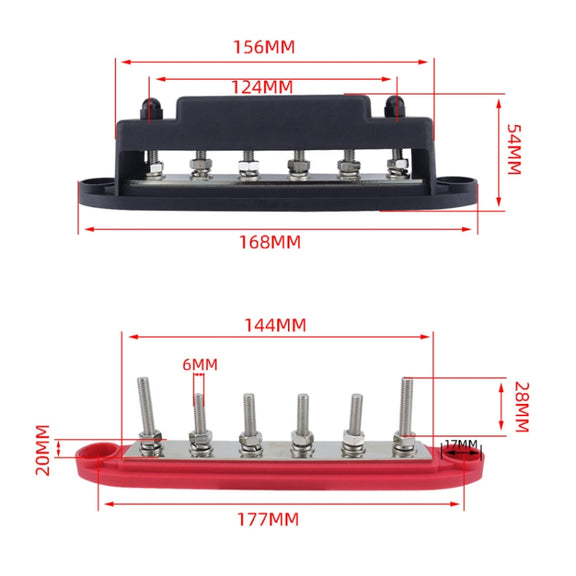 M6 RV Yacht High Current 6-column 250A Base Busbar, Color: Black with Accessories