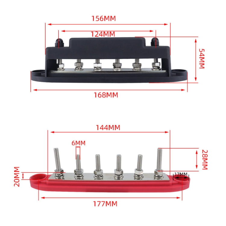 M6 RV Yacht High Current 6-column 250A Base Busbar, Color: Black with Accessories