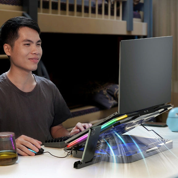 ICE COOREL 8-Fans Adjustable Laptop Stand Radiator With RGB Ambient Light(K10)