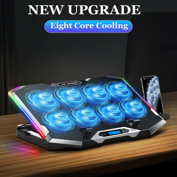 ICE COOREL 8-Fans Adjustable Laptop Stand Radiator With RGB Ambient Light(K10)