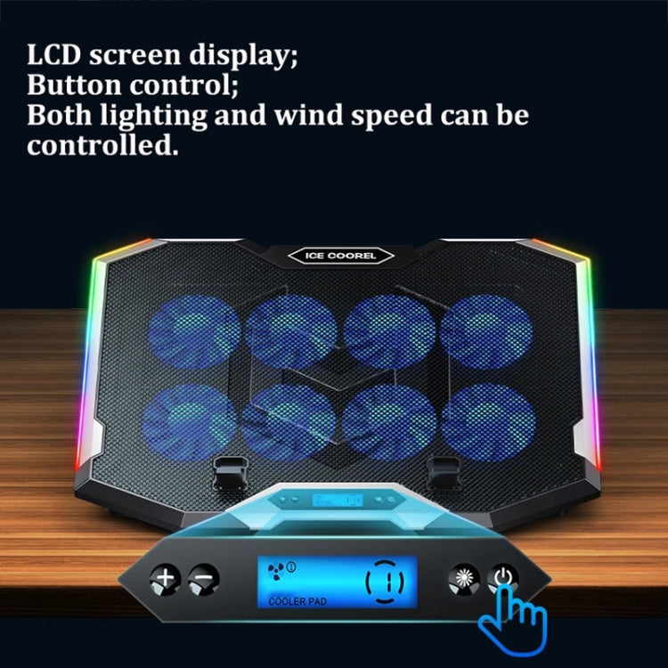 ICE COOREL 8-Fans Adjustable Laptop Stand Radiator With RGB Ambient Light(K10) - free shipping - PMC Jewellery - Order now!