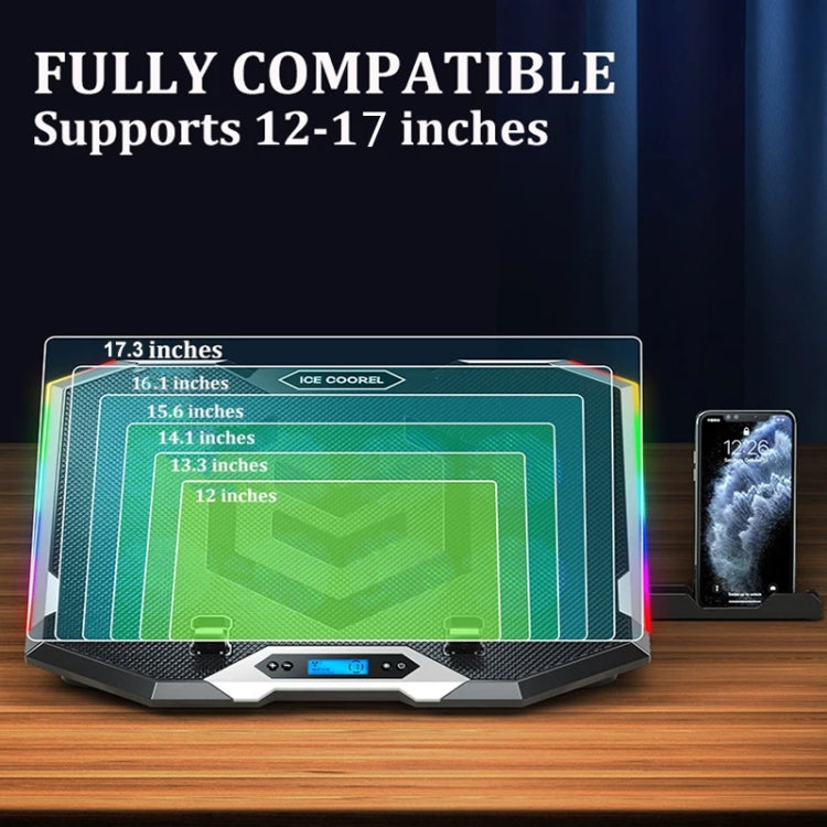 ICE COOREL 8-Fans Adjustable Laptop Stand Radiator With RGB Ambient Light(K10) - free shipping - PMC Jewellery - Order now!