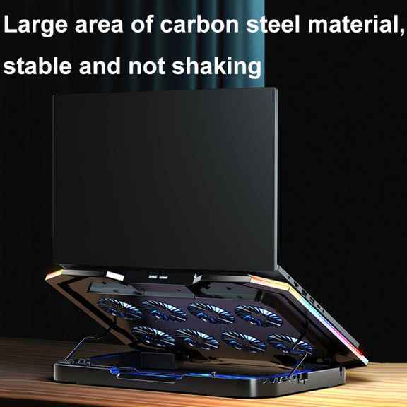 ICE COOREL 8-Fans Adjustable Laptop Stand Radiator With RGB Ambient Light(K10)