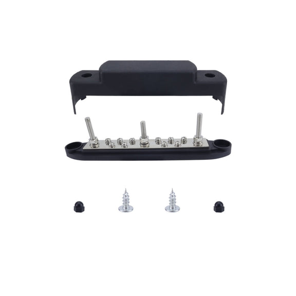 M6 3-post 10-way RV Yacht Short-circuit Proof Base DC Busbar, Color: Black