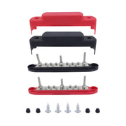 M6 3-post 10-way RV Yacht Short-circuit Proof Base DC Busbar, Color: Red+Black 1pair