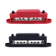 M6 3-post 10-way RV Yacht Short-circuit Proof Base DC Busbar, Color: Red+Black 1pair