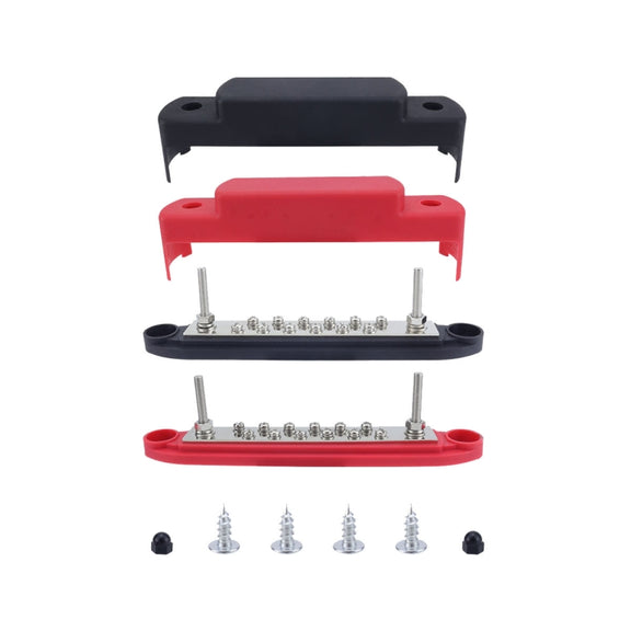 M6 2-post 12-way RV Yacht Terminal Nylon Flame Retardant Busbar, Color: Red+Black 1pair