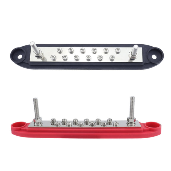 M6 2-post 12-way RV Yacht Terminal Nylon Flame Retardant Busbar, Color: Black