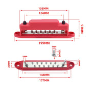M6 2-post 12-way RV Yacht Terminal Nylon Flame Retardant Busbar, Color: Red+Black 1pair