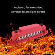 M6 2-post 12-way RV Yacht Terminal Nylon Flame Retardant Busbar, Color: Red+Black 1pair