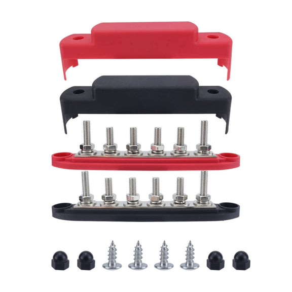 M8 Nylon Base RV Yacht Water-resistant Dustproof Cover 6-post Bus Bar, Color: Red+Black 1pair