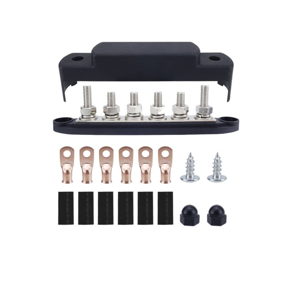 M8 Nylon Base RV Yacht Water-resistant Dustproof Cover 6-post Bus Bar, Color: Black With Terminal Heat Shrink Tube