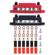 M8 Nylon Base RV Yacht Water-resistant Dustproof Cover 6-post Bus Bar, Color: Red+Black 1pair With Terminal Heat Shrink Tube