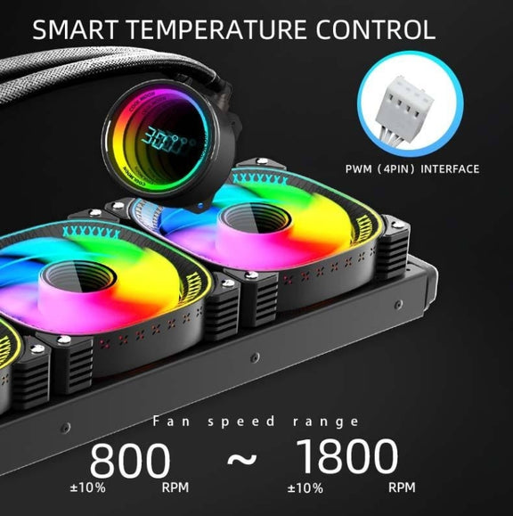COOLMOON CM-YM-360T Computer ARGB Temperature Display Lens Multi-Platform Integrated CPU Cooler(White)