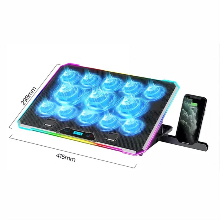 ICE COOREL K15C Smart Adjustable Laptop Radiator Base With RGB Lighting Effect, Color: 14 Fans - free shipping - PMC Jewellery - Order now!