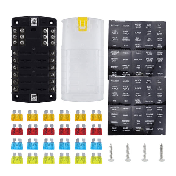 RV Yacht 12-way LED Insulated Flame-retardant Fuse Holder Box with Wire(Configuration 1)
