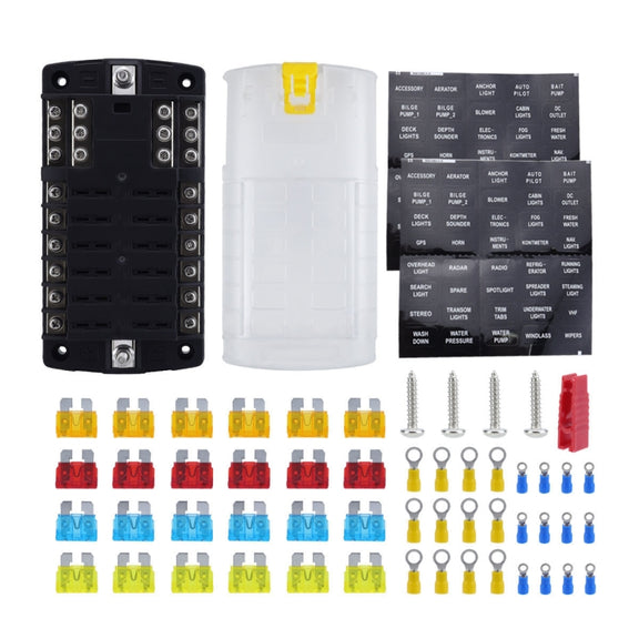RV Yacht 12-way LED Insulated Flame-retardant Fuse Holder Box with Wire(Configuration 2)