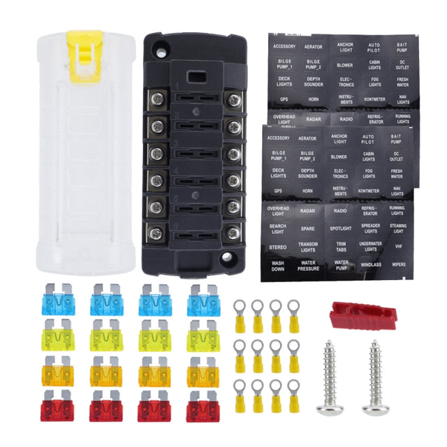 6-Way Plug-In Insulated Cover Fuse Box For Cars Yachts, Set: Upgraded Version A