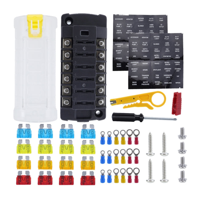 6-Way Plug-In Insulated Cover Fuse Box For Cars Yachts, Set: Enhanced Version A