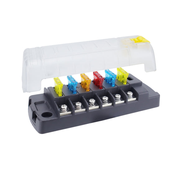 6-Way Plug-In Insulated Cover Fuse Box For Cars Yachts, Set: Standard