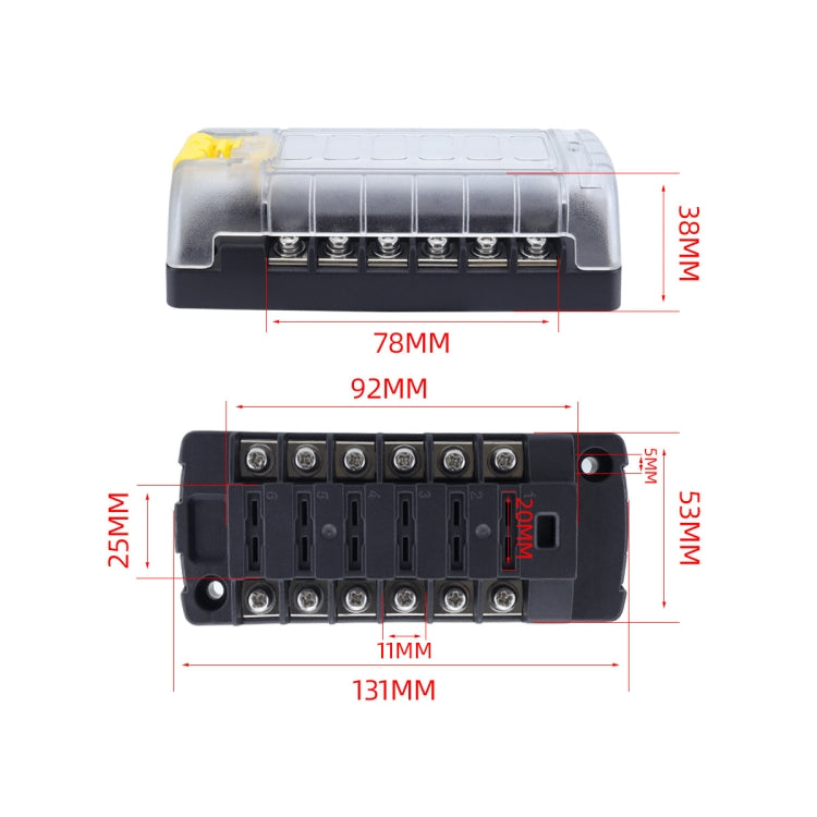 6-Way Plug-In Insulated Cover Fuse Box For Cars Yachts, Set: Standard