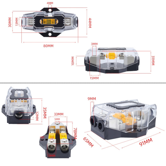 80A Car Audio Amplifier Modified Solid Brass Fuse Holder With Transparent Cover, Specifications: 2-way