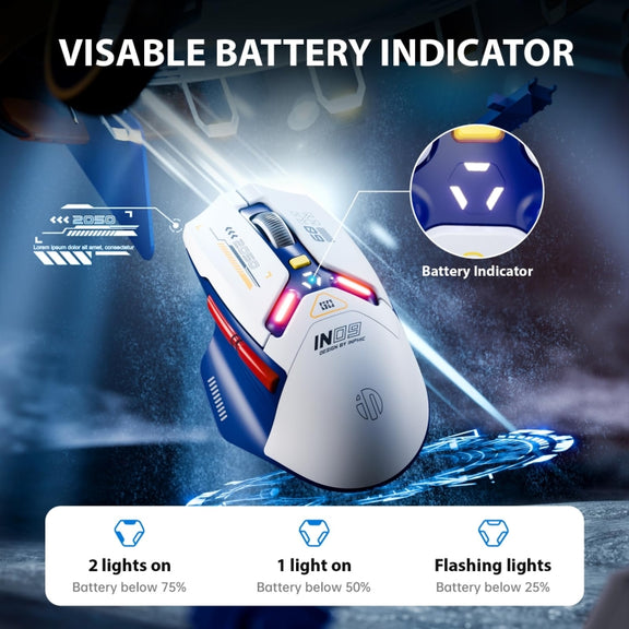 Inphic IN9 Tri-mode Wireless Bluetooth Gaming Office Computer Mouse(White Silent Edition)