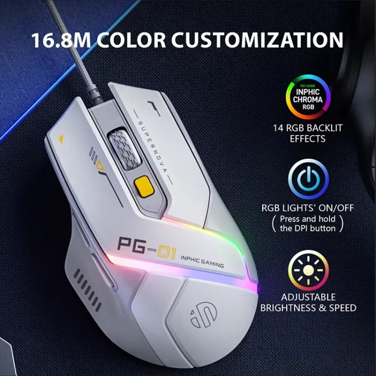 Inphic PG1 RGB Light Emitting Computer Gaming Wired Mouse(White) - free shipping - PMC Jewellery - Order now!
