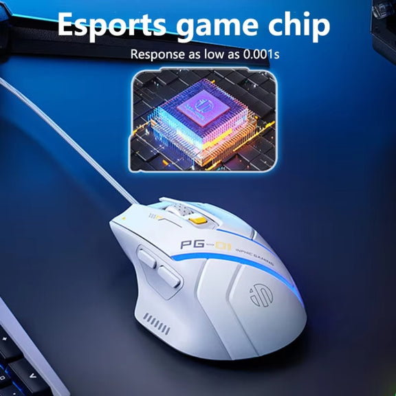 Inphic PG1 RGB Light Emitting Computer Gaming Wired Mouse(White)