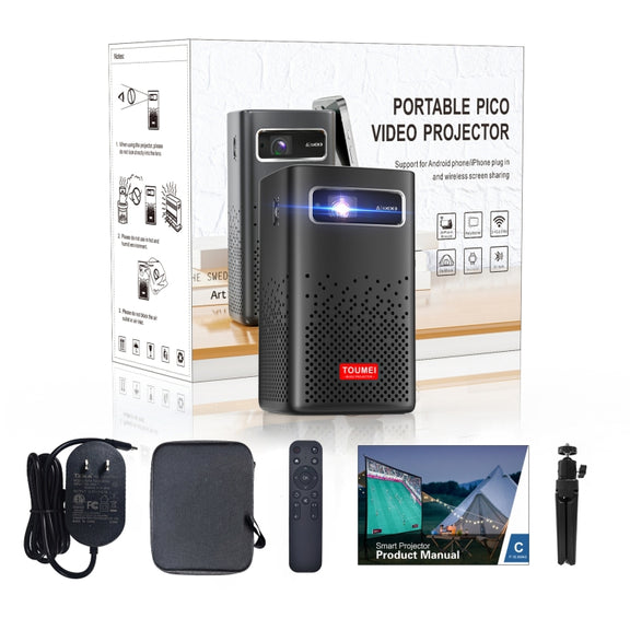 TOUMEI C900 Outdoor Portable Built-In Battery 4K HD Home Music Projector US Plug(Black)