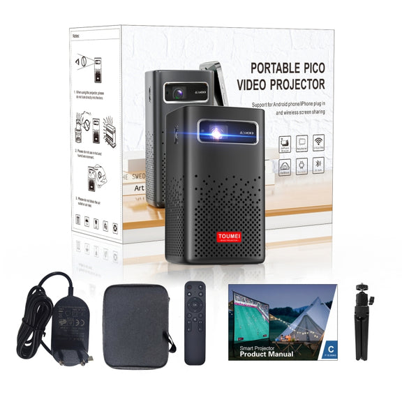 TOUMEI C900 Outdoor Portable Built-In Battery 4K HD Home Music Projector EU Plug(Black)