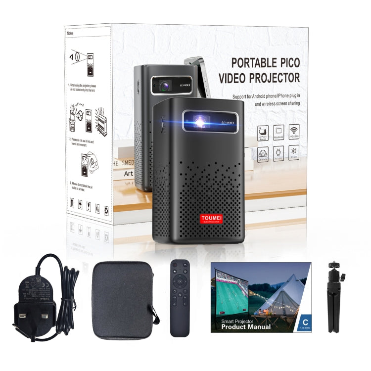 TOUMEI C900 Outdoor Portable Built-In Battery 4K HD Home Music Projector UK Plug(Black)