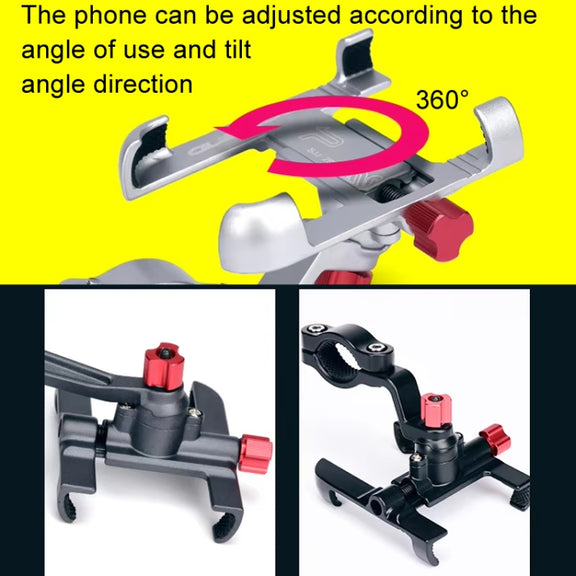 PROMEND Aluminum Alloy Cell Phone Holder Adjustable Angle Rotating Motorcycle Navigation Support, Style: SJJ-299E Rearview Mirror Silver